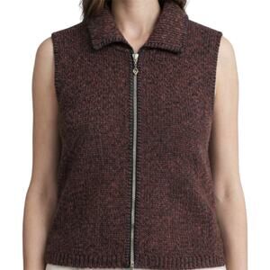 Vintage Alps Sweater Vest Marled Wool Knitted Full Zip Collared Brown M